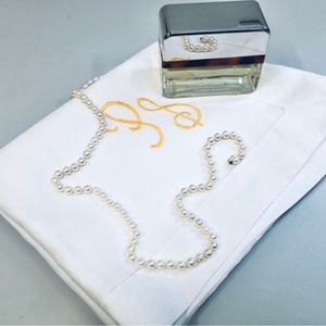 Vtg Sq White Linen Tablecloth, Embroidered Initials “PS”